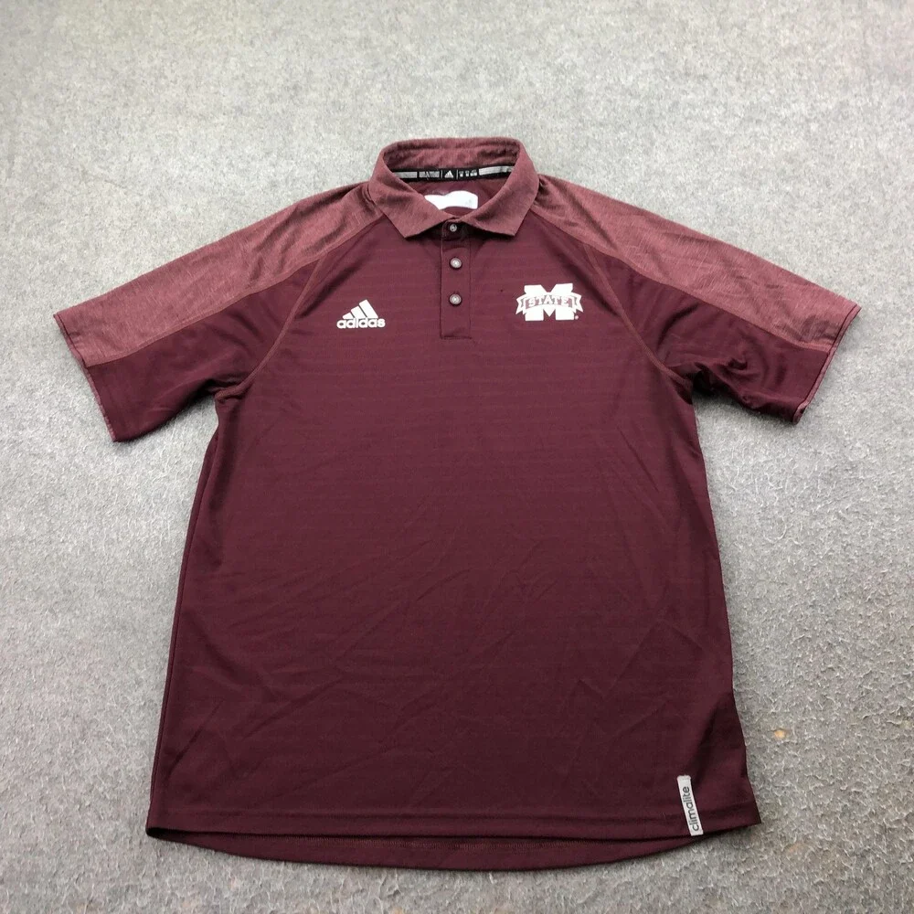 Mississippi State Bulldogs Polo Shirt Mens Medium Red NCAA Football Adidas Logo